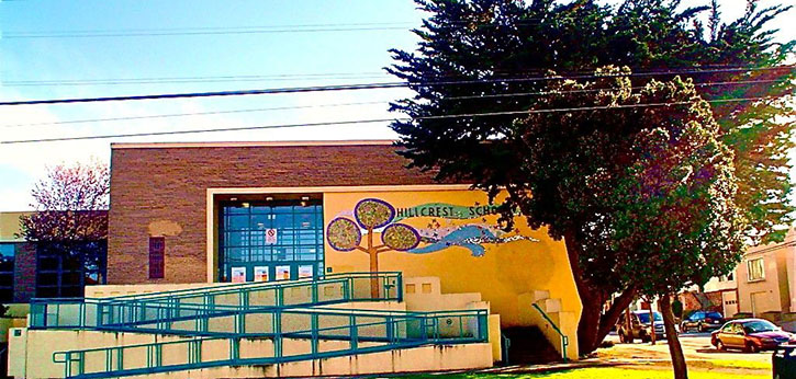 The front of Hillcrest Elementary School, an award-winning community school in San Francisco, CA.
