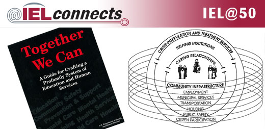 Report Cover: "Together We Can: A Guide for Crafting a Profamily System of Education and Human Services" and an infographic from the report depicting "a vision of communities where learning can happen."