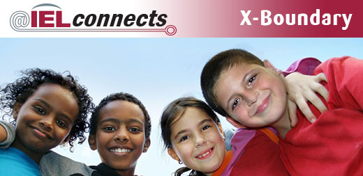 @IELconnects - X-Boundary - African American and Latinx children smile in a huddle outdoors.