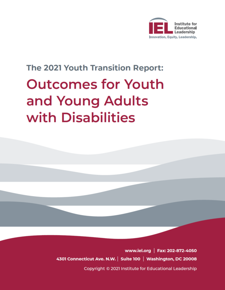 IEL logo - The 2021 Youth Transition Report: Outcomes for Youth and Young Adults with Disabilities. Shapes that look like mountains and valleys.
