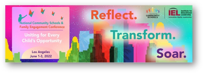 CSxFE22 logo. Reflect. Transform. Soar. LA skyline. IEL logo.