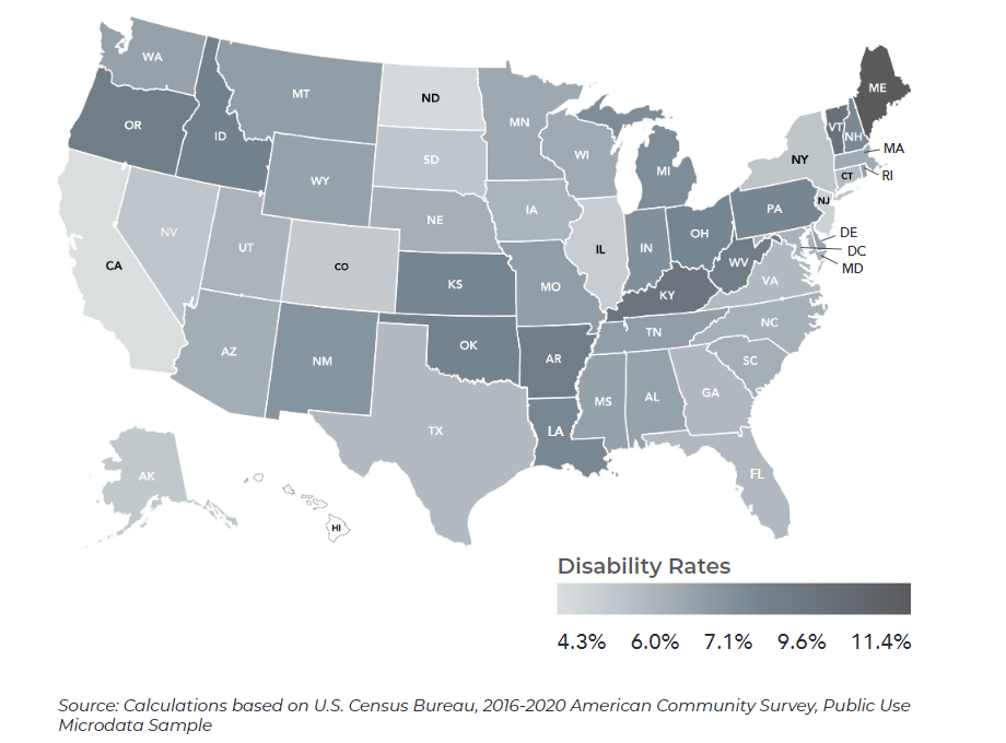 map depicting disability rates